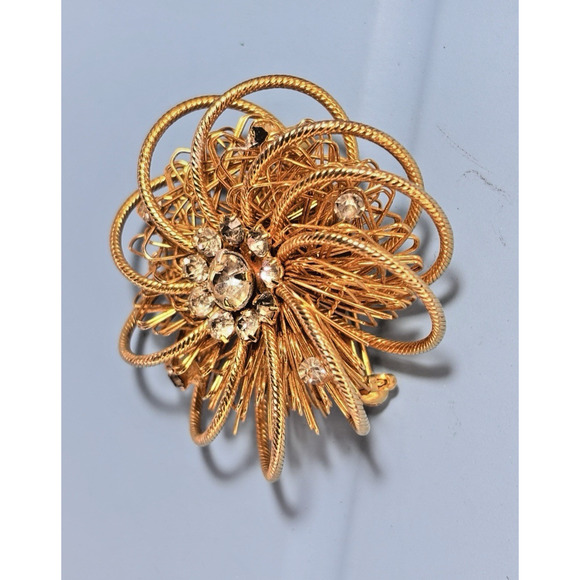 Vintage Mid-Century WEISS Wirework Flower Star Burst Sputnik Floral Brooch 2.5" - Picture 7 of 16